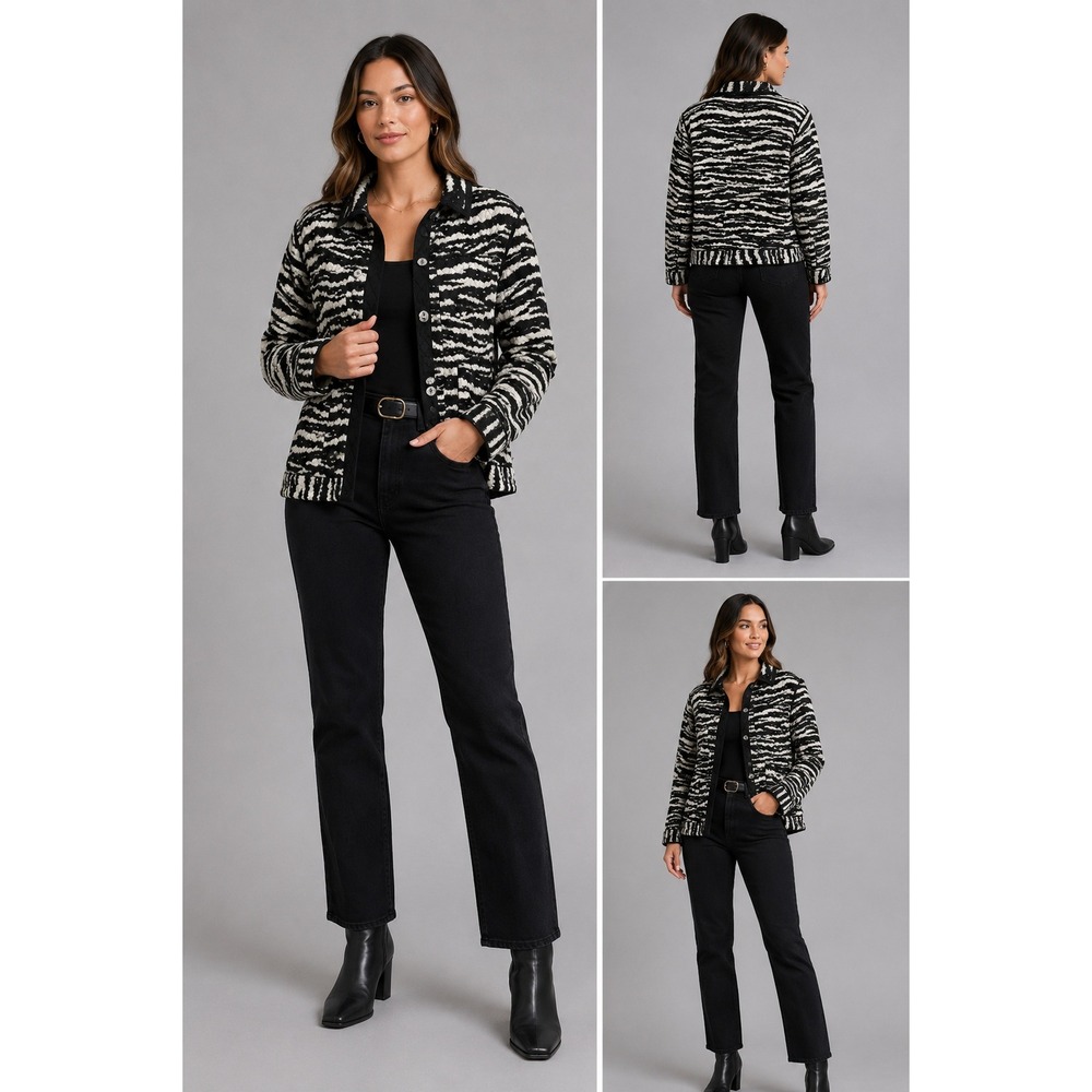 Koos of Course Reversible Quilted Jacket Size L Zebra Print Black Silk A45494
